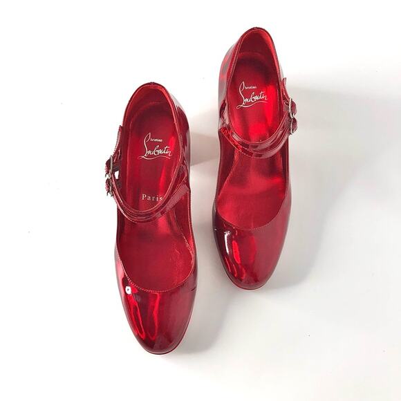 Christian Louboutin Miss Jane 55 Iridescent Patent Red Maryjane Pumps 36 - Picture 3 of 7